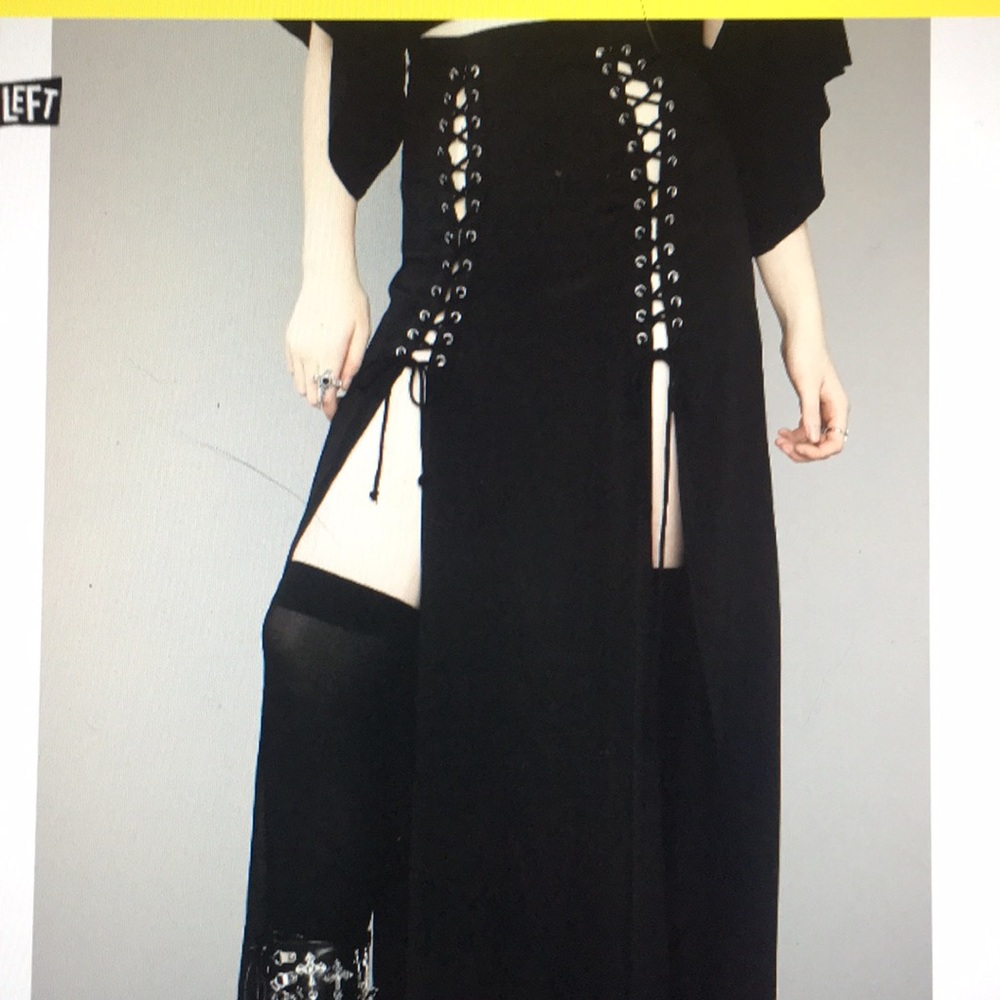 Widow Lace up Black Maxi Skirt